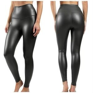 90 Degree by Reflex Black Faux Leather High Waisted Fleece Lined Leggings NWT